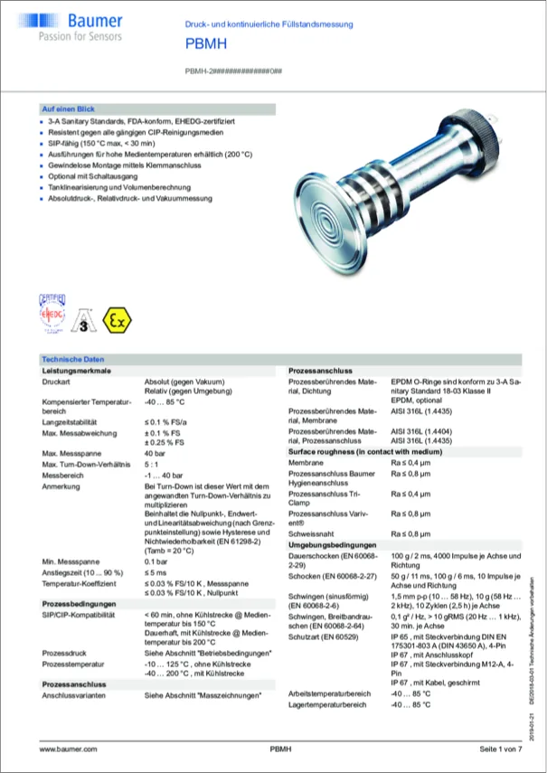 Data sheets from PIM